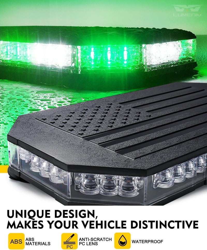 LUMENIX Rooftop Strobe Beacon Lights White Green LED Emergency Flashing Warning Caution Traffic Light Bar for Law Enforcement POV Vehicles Snowplow Trucks - American Flag Pattern | Patented Design - Image 2